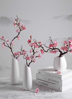 仿真梅花桃花枝摆件客厅干花盆景腊梅摆设花盆栽客厅室内装饰假花