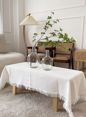 ins韩风纯色桌布棉线毯简约布艺沙发巾 时尚午休毯空调毯家用台布