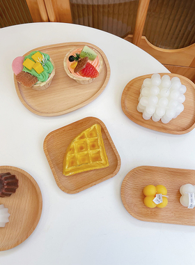 木质餐具餐盘零食点心椭圆形托盘榉木杯垫收纳盘 ins摆件拍照道具