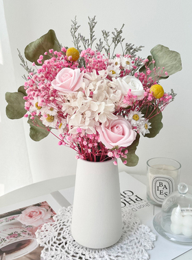 永生花满天星玫瑰花束客厅摆设天然情人草真花风干花家居装饰摆件