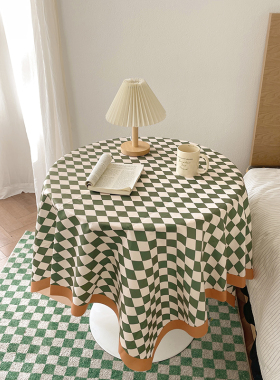 棋盘格子桌布ins轻奢高级感方形桌面茶几布学生宿舍书桌学习桌垫