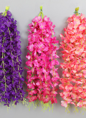 仿真紫藤花紫罗兰花条室内装饰阳台客厅挂饰塑料假花吊顶花藤花串
