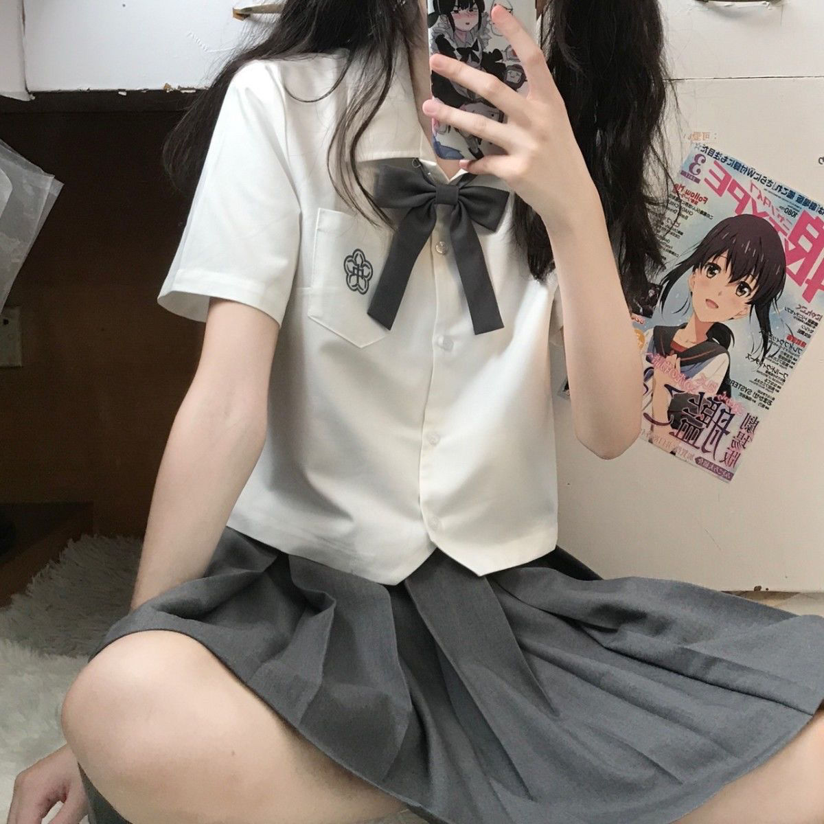 jk制服短袖衬衫女日系夏季百搭外穿学院风少女短款上衣百褶裙套装