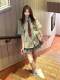 Hong Kong style retro green striped shirt women's short sleeve Japanese style