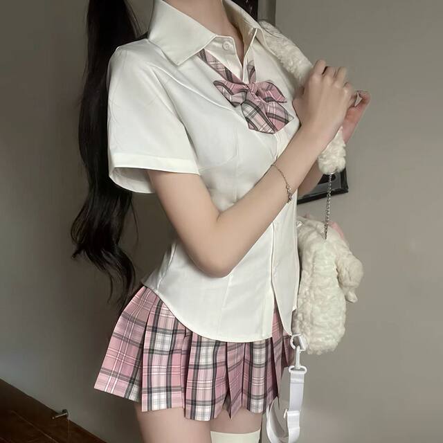 Jk uniform pure lust style waist slimming shirt ແຂນສັ້ນ