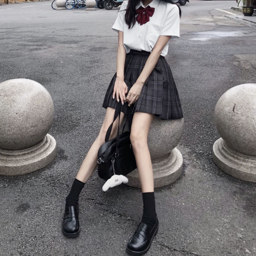 现货JK制服裙春夏日系学生百褶裙学院风原创正版全套黑色短裙套装