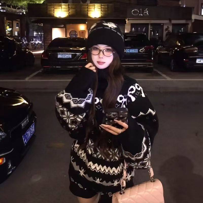 冬季氛围感穿搭高腰针织短裤女+加厚保暖高领费尔岛毛衣两件套装,淘宝优惠券,粉丝福利购,淘宝优惠卷