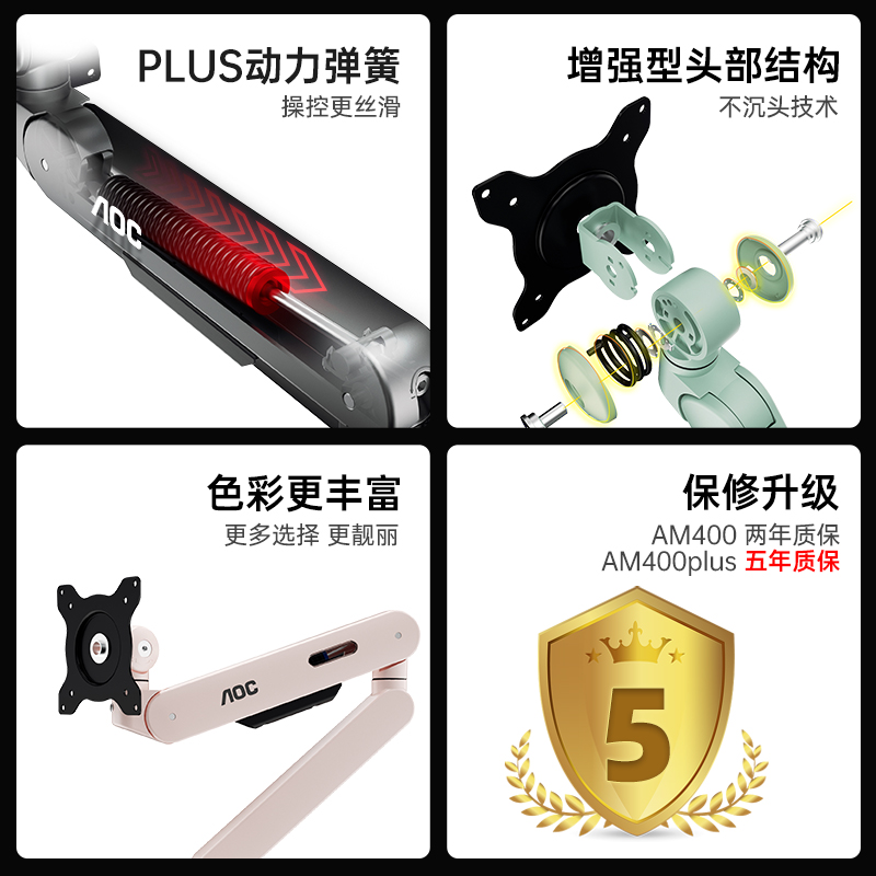 AOC显示器支架AM400机械臂电脑显示屏幕升降悬臂底座VESA双屏PLUS - 图1