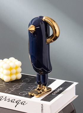 轻奢风呆萌金色小鸟陶瓷装饰摆件