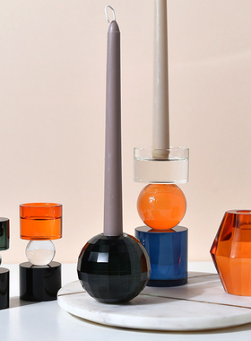 现代极简意式样板间客厅桌面摆件轻奢银色水晶装饰品圆柱形蜡烛台