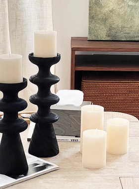 法式诧寂中古风碳化木质黑色烛台