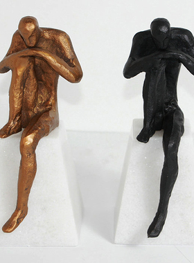 轻奢风书架铸铁金属抽象人物雕塑