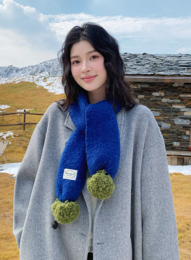 红色围巾女款2026新秋冬学生球球