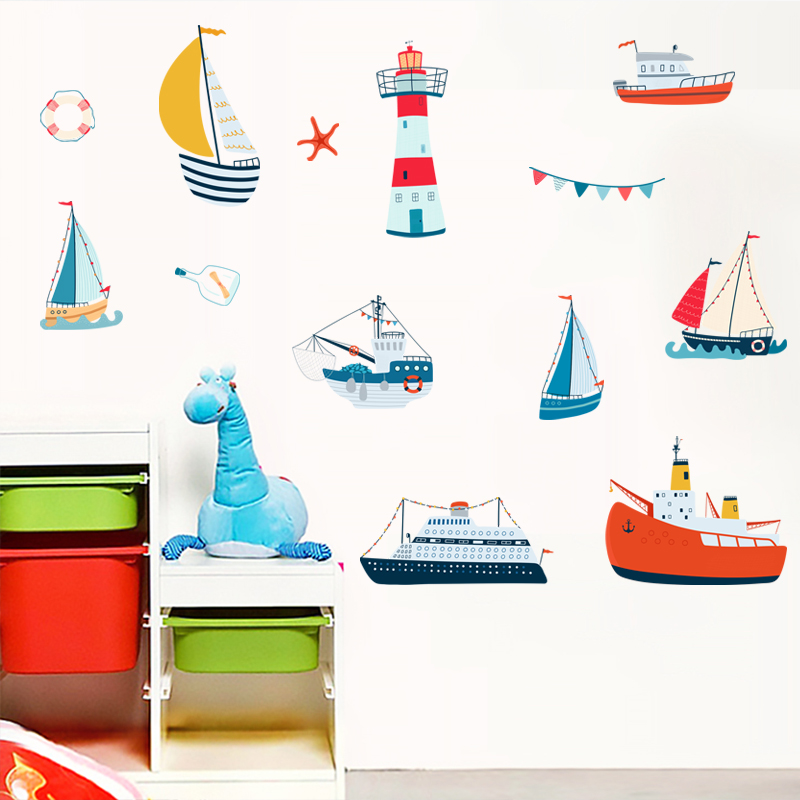创意儿童房墙上装饰卡通动漫轮船贴纸卫生间墙壁贴画自粘防水墙贴