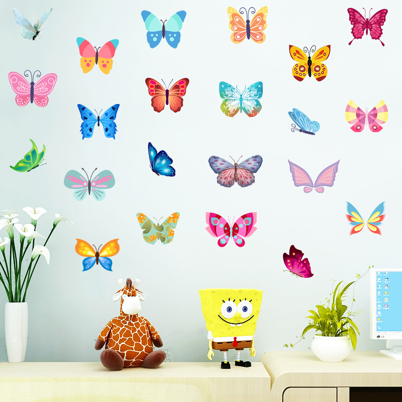 简约创意抽象动物蝴蝶遮挡装饰贴纸温馨卧室墙上自粘防水墙贴画