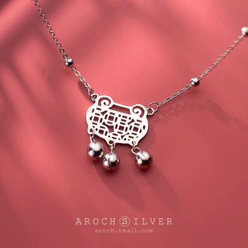 Этническое ожерелье, ретро глянцевый колокольчик, цепочка до ключиц, в корейском стиле, этнический стиль, замок долголетия