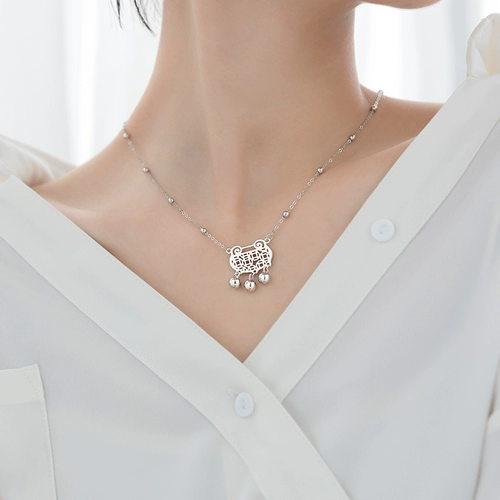 Этническое ожерелье, ретро глянцевый колокольчик, цепочка до ключиц, в корейском стиле, этнический стиль, замок долголетия