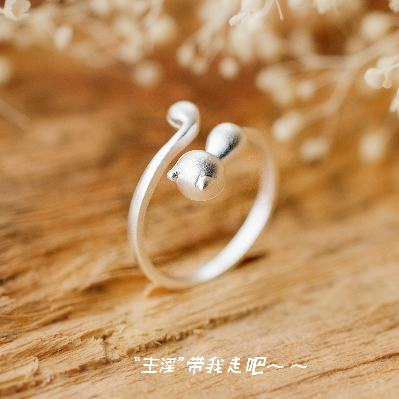 爱洛奇 银戒指女韩版时尚可爱小猫咪戒指指环光面开口戒指 925 爱洛奇 银戒指女韩版时尚可爱小猫咪戒指指环光面开口戒指 925