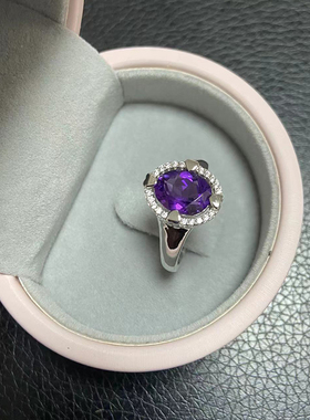 天然紫水晶戒指 小肥珠宝925纯银欧美复古简约紫色指环爱心元素