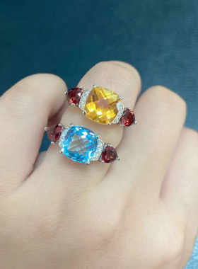 小肥珠宝银女欧美托帕石榴石戒指