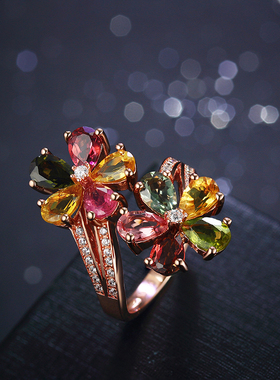 小肥珠宝碧玺糖果色银镀18k戒指