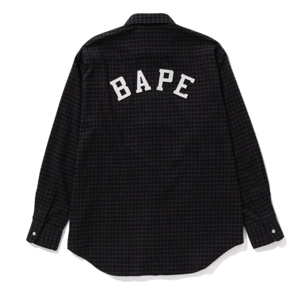 BAPE 长款衬衫 猿头刺绣标格纹字母贴布 日本代购 APPLIQUE CHECK