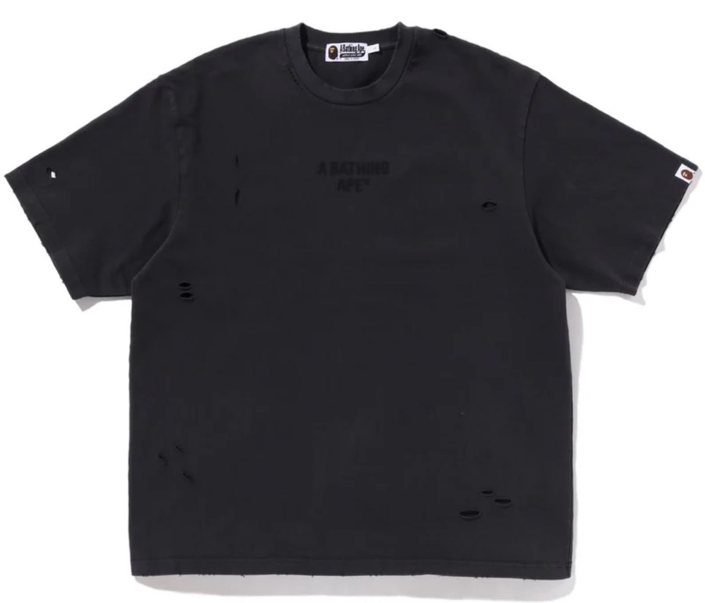 BAPE短袖T恤做旧破洞宽松纯色百搭日本代购DAMAGED GARMENT DYED