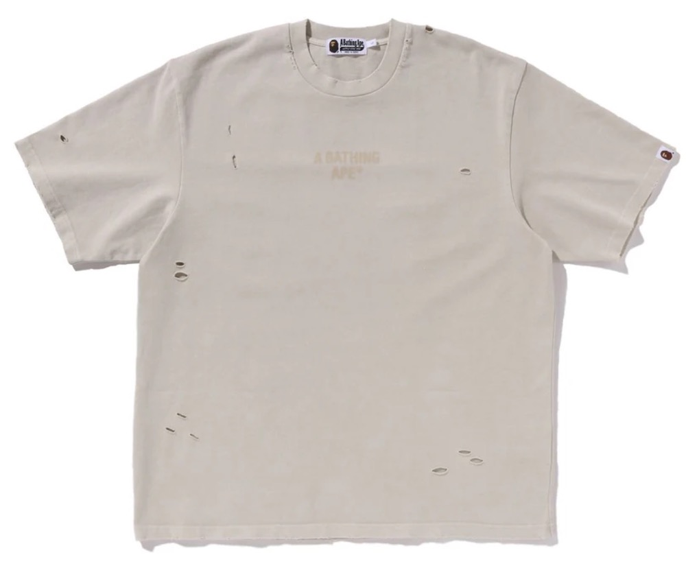 BAPE短袖T恤做旧破洞宽松纯色百搭日本代购DAMAGED GARMENT DYED - 图1