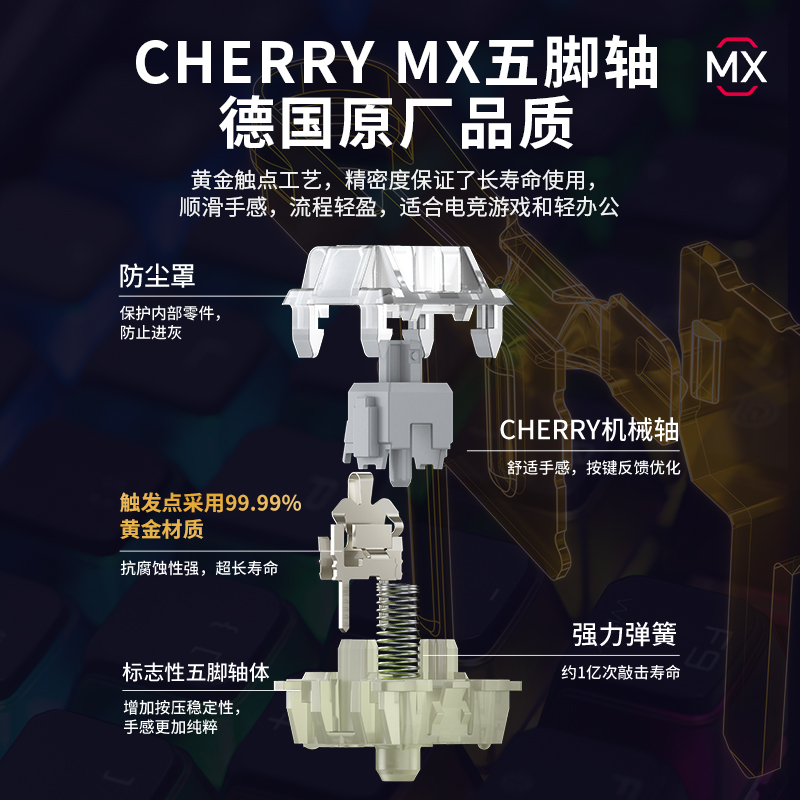 CHERRY樱桃MX3.0S无线三模机械键盘有线全键蓝牙游戏电竞黑红轴 - 图2