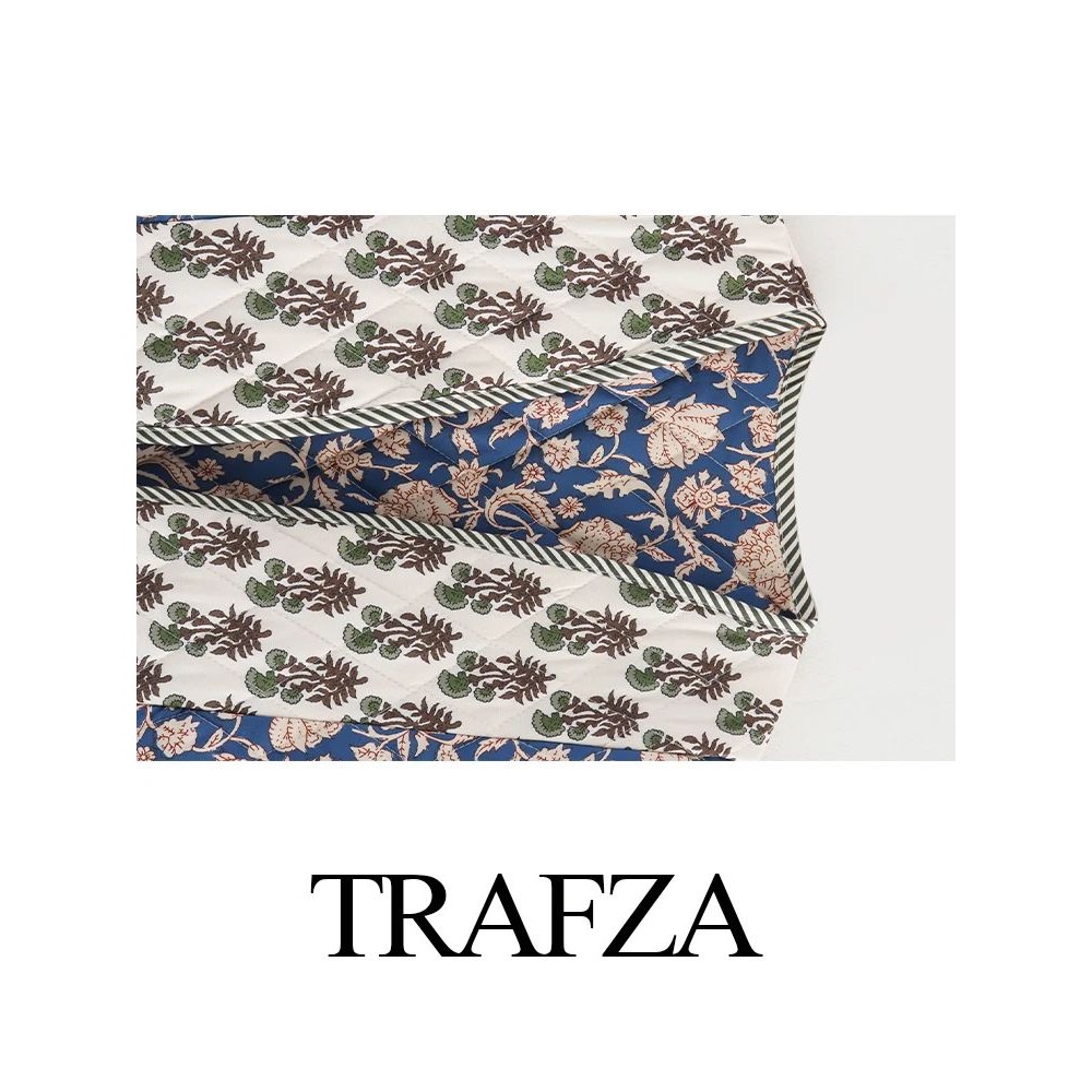 TRAFZA Vintage Women's Print Patchwork Cotton Jacket 2024 Qu - 图1