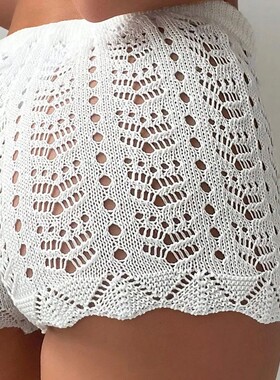 Hollow Drawstring Open Waist Knitted Bikini Blocked Women's