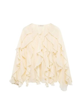 Women's Casual Ruffled Shirt Loose Lace Up Hollow Out V Neck