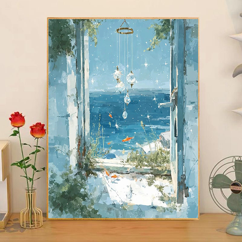 宝藏湾 diy数字油画鱼游窗境手工填充填色油画解压治愈西装饰挂画,淘宝优惠券,粉丝福利购,淘宝优惠卷