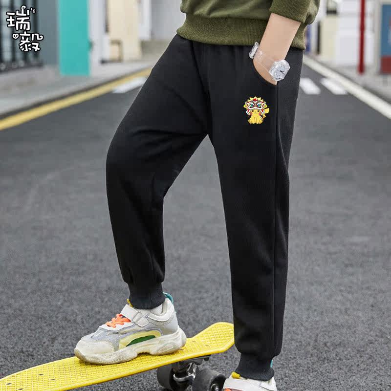 皮卡丘醒狮虎年本命年精灵宝可梦小脚卫裤子男女儿童学生休闲长裤