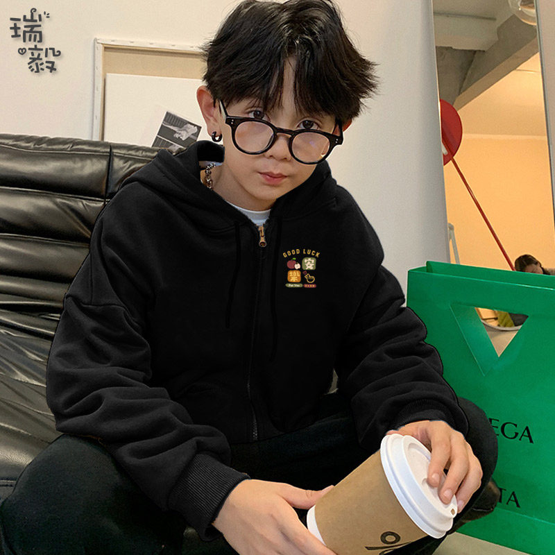 平安喜乐祝你好运虎年GOOD LUCK祝福语开衫卫衣男女儿童学生外套