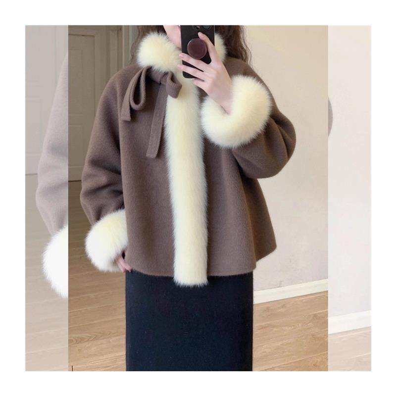 2025新款爆款咖色毛领披肩斗篷呢子大衣女小个子短款宽松毛呢外套,淘宝优惠券,粉丝福利购,淘宝优惠卷