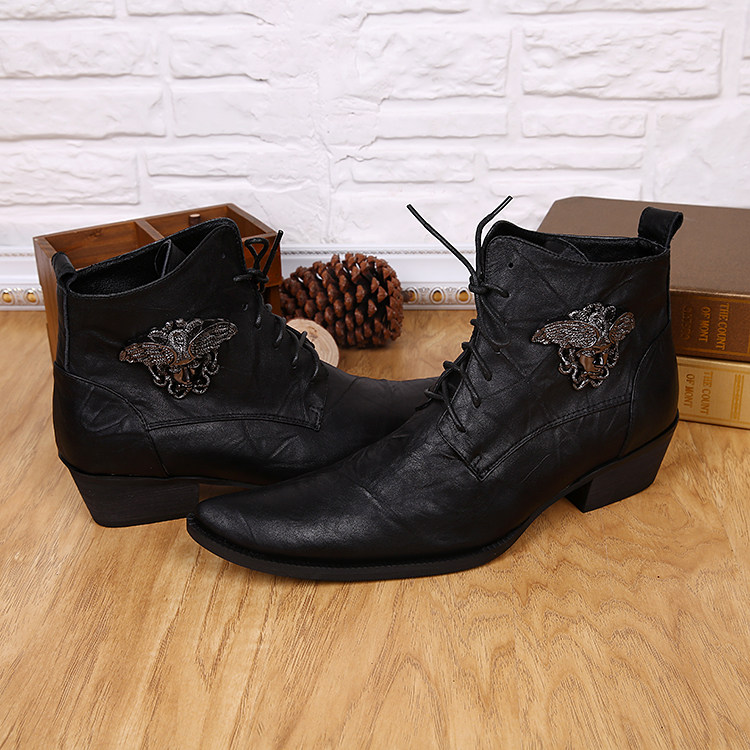 高档真皮韩版尖头高跟男鞋男靴时尚流行搭扣潮流皮靴透气美发师靴,淘宝优惠券,粉丝福利购,淘宝优惠卷