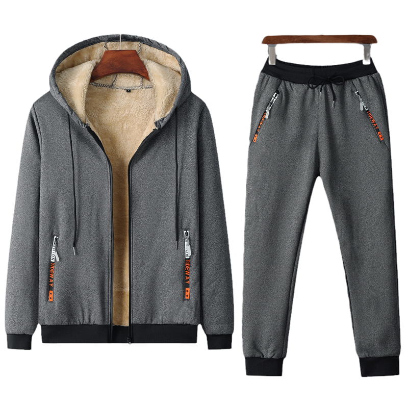 秋冬季羊羔绒运动套装男加绒加厚外套休闲连帽卫衣卫裤跑步两件套,淘宝优惠券,粉丝福利购,淘宝优惠卷