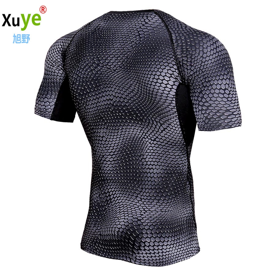 man short sleeve running fitness high elastic t-shirts tops - 图0