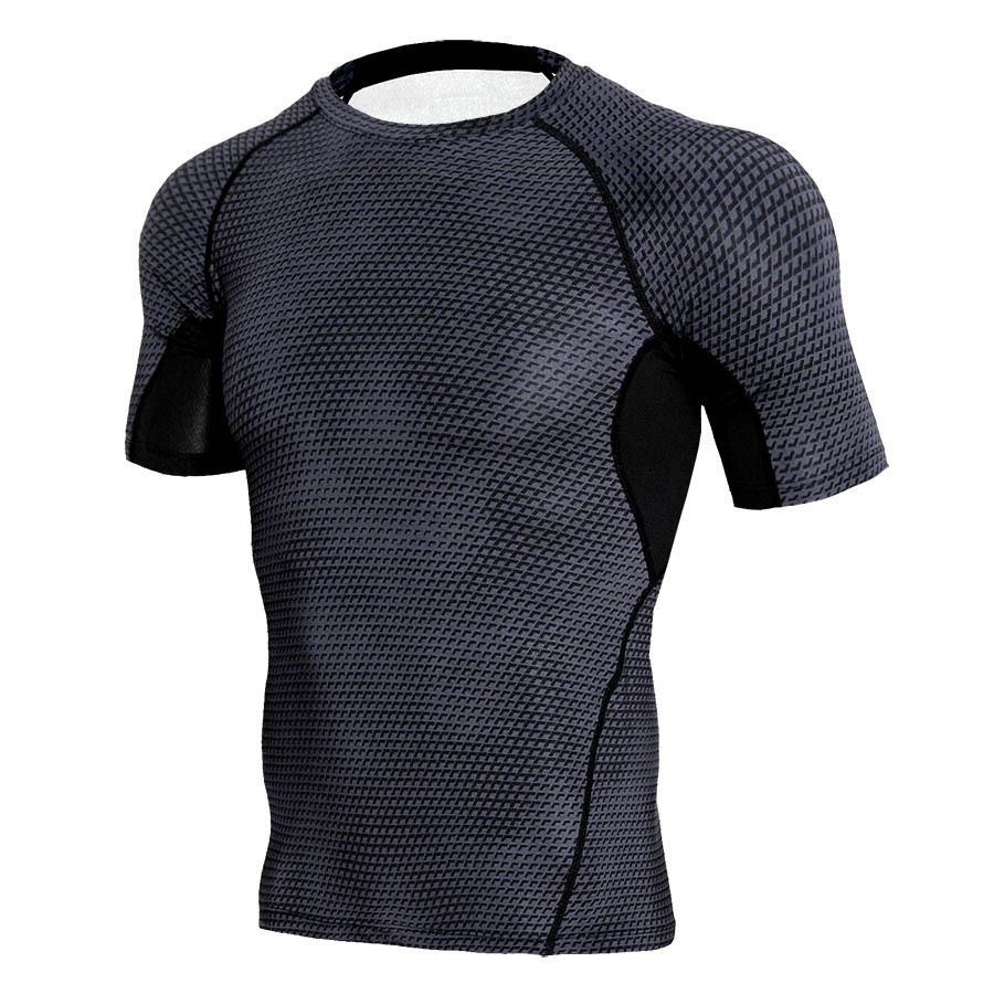 man short sleeve running fitness high elastic t-shirts tops - 图1