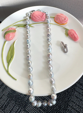 天然真多麻珍珠项链女小众设计感高级锁骨链10-12mm珠