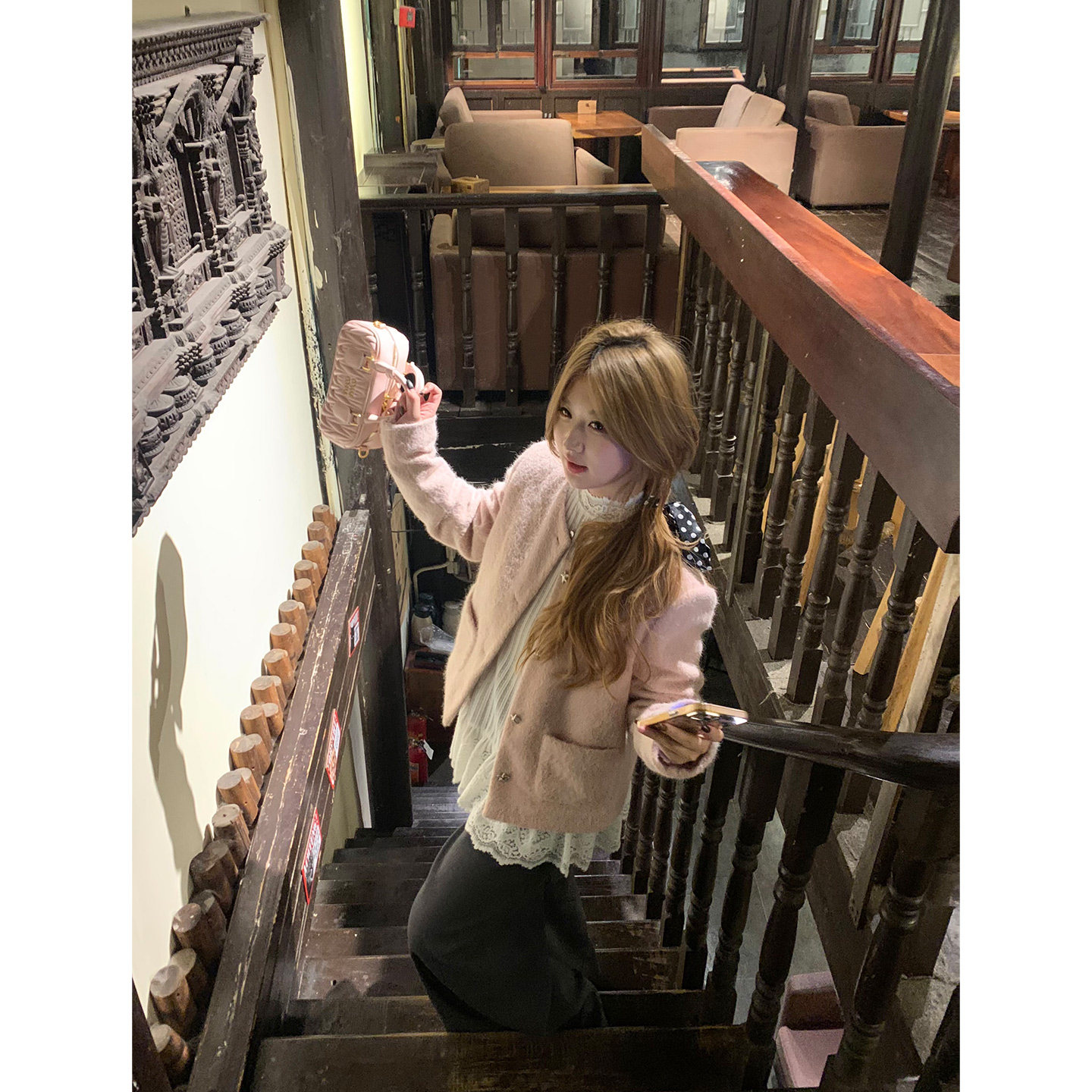 你的鱼 粉雾香颂 韩系微胖mm千金感叠穿夹棉呢子外套蕾丝上衣套装,淘宝优惠券,粉丝福利购,淘宝优惠卷