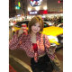 ປາຂອງເຈົ້າ Retro Style Japanese Plaid Shirt Jacket Halter Suspender Summer Playful Slightly Fat MM Suit