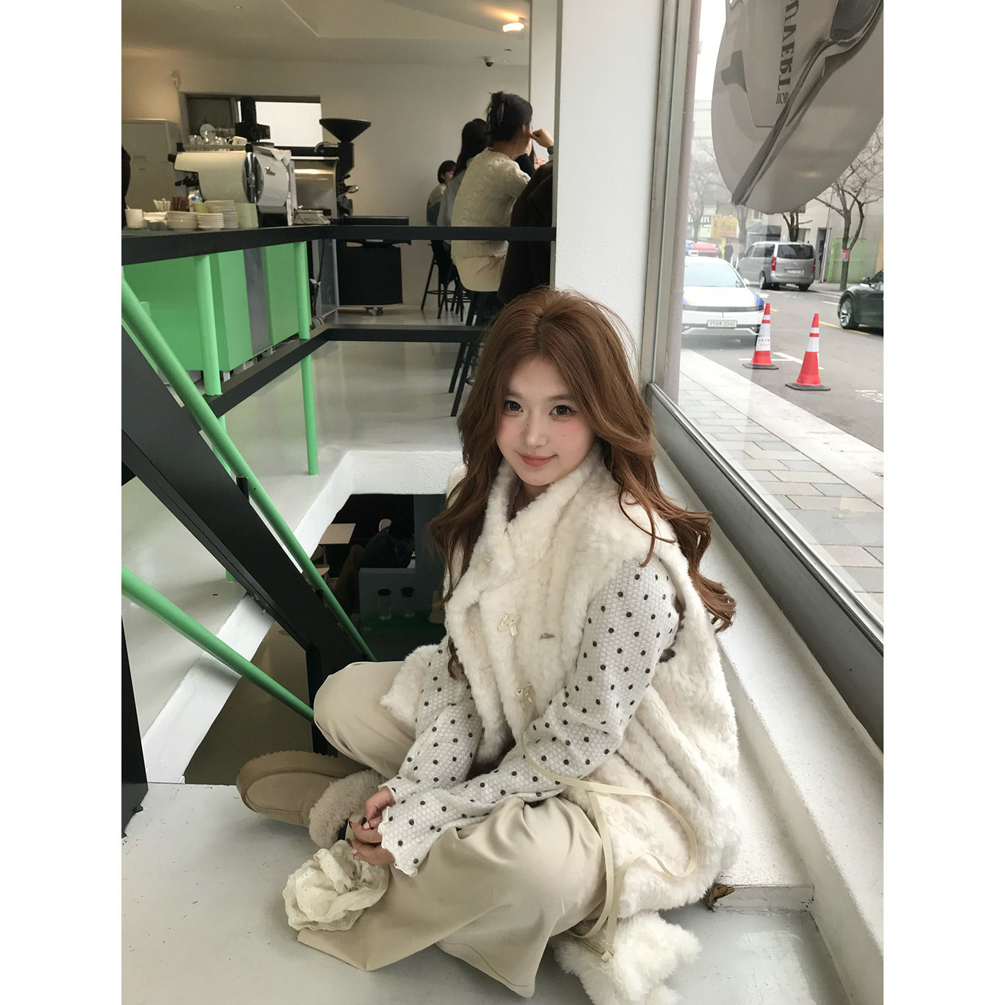 你的鱼 焦糖落日 韩系微胖mm毛绒马甲叠穿波点上衣直筒长裤套装,淘宝优惠券,粉丝福利购,淘宝优惠卷