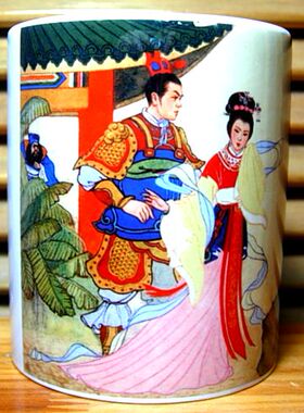 貂蝉拜月水杯纪念品礼物收藏品三国演义茶杯四大美人吕布摆件杯子