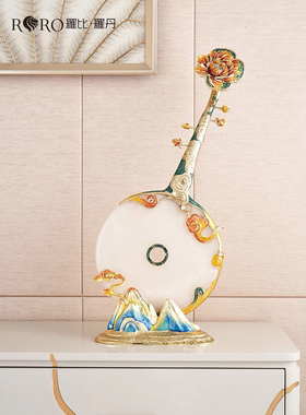 珐琅彩玉石平安扣玄关摆件