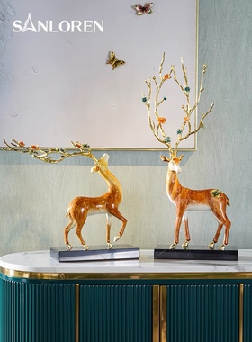 鹿摆件招财珐琅彩玄关乔迁礼品