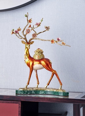 玄关珐琅彩招财摆件鹿电视柜客厅