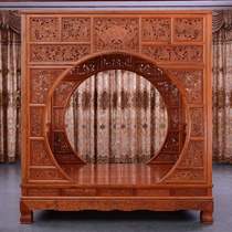 Red wood furniture Myanmar flower pear shelf bed Chinese lunar cave bed Ming and Qing classical antique step bed one thousand work plus-size bed