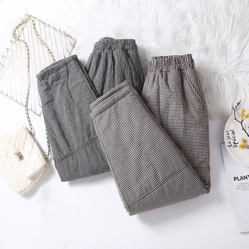 清仓捡漏~外贸日系复古格子夹棉加厚哈伦裤女秋冬保暖萝卜裤棉裤,淘宝优惠券,粉丝福利购,淘宝优惠卷